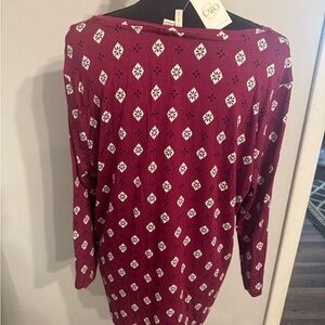 Long sleeve casual shirt with raspberry,black and white.  Cato’s